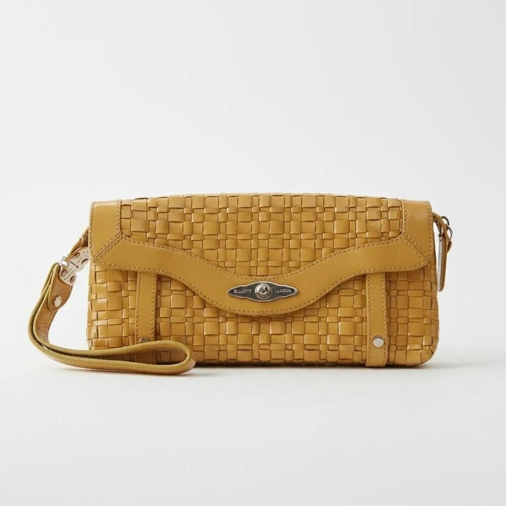 Elliott Lucca Women's Yellow Woven Patent Leather Wristlet Strap Purse Clutch